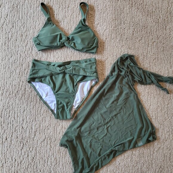 Women’s High Waist 3 Piece Bikini Set – Army Green – Size S – NWOT - Picture 2 of 9